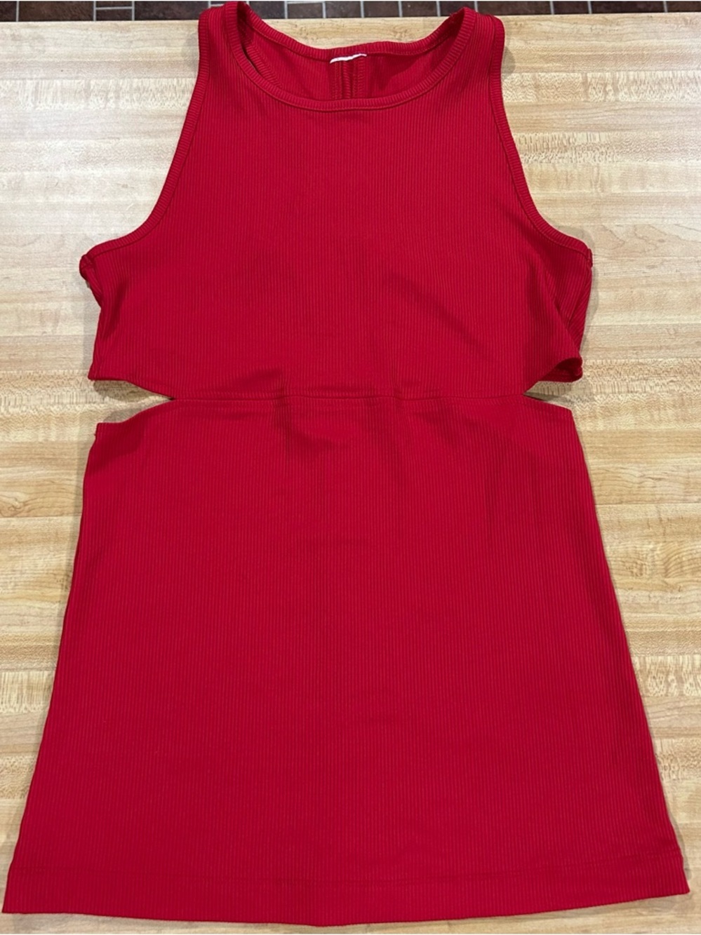 Red Ribbed Cutout Tank Top